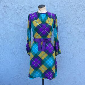 Vintage 70s Plaid Dress in Small Mod